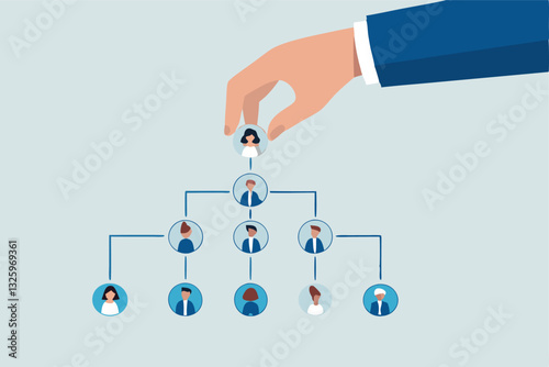 CEO, company leader or executive position, organization chart, hierarchy or team structure, role and responsibility, supervisor, department or division concept, businessman put CEO on org chart.