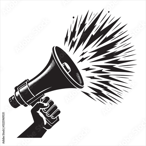 screaming megaphone announcement Silhouette on isolated white background