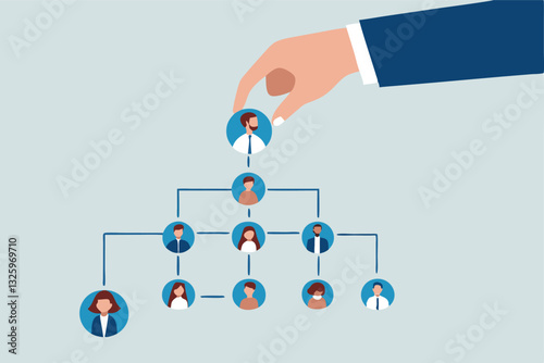 CEO, company leader or executive position, organization chart, hierarchy or team structure, role and responsibility, supervisor, department or division concept, businessman put CEO on org chart.