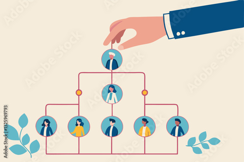 CEO, company leader or executive position, organization chart, hierarchy or team structure, role and responsibility, supervisor, department or division concept, businessman put CEO on org chart.