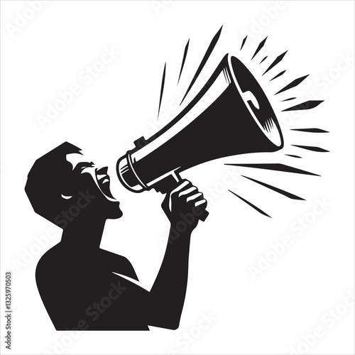 screaming megaphone announcement Silhouette on isolated white background