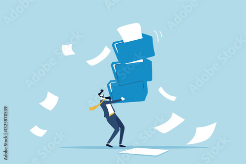 Archive document file storage folder, backup important file directory or information, paperwork discovery or online compression or protection concept, businessman carry big file folder to be archived.