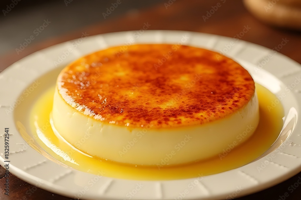 Delicious flan dessert recipe home kitchen food photography cozy atmosphere close-up shot Delicious flan dessert recipe home kitchen food photography cozy atmosphere close-up shot