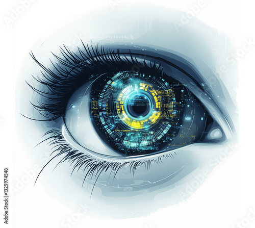 Technology eye looking. Smart contact lenses. The eye close-up. The concept of new technology iris recognition.