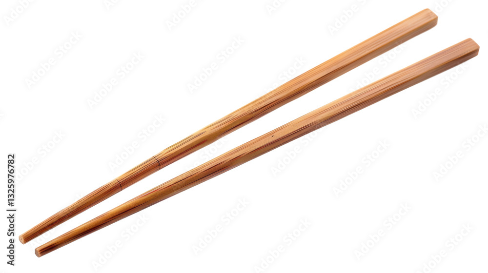 Wooden chopsticks isolated on transparent background representing asian cuisine
