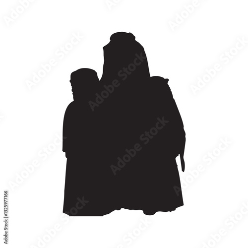 Silhouette of an Arab baby boy wearing traditional dress.

