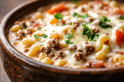 Creamy One-Pot Macaroni Cheeseburger Soup with Tender Pasta and Savory Ground Beef