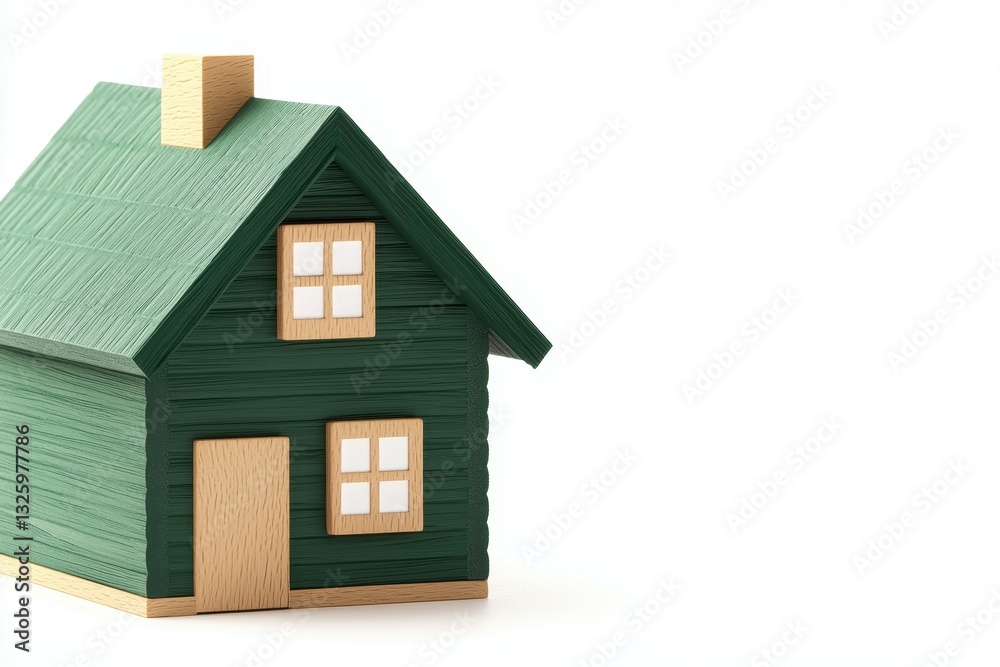 House personalization concept. Green Wooden Toy House Model on White Background. House personalization concept. Green Wooden Toy House Model on White Background.