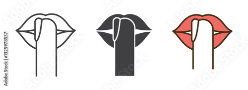set of don't be loud icon finger and lips outline