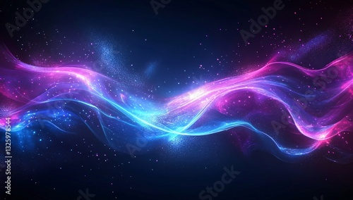 Dynamic light waves creating vibrant cosmic patterns abstract space digital art dark background