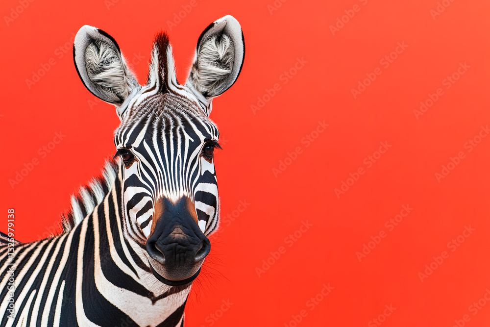 Zebra Portrait on Bold Red Background Zebra Portrait on Bold Red Background