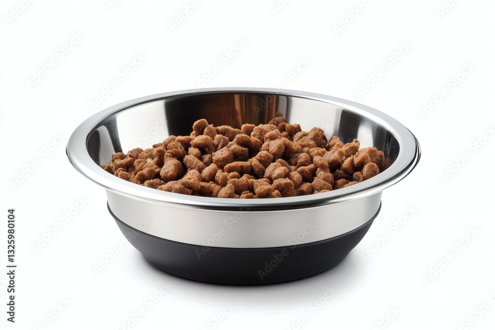 Obraz premium Stainless Steel Bowl Filled with Chicken-Flavored Dry Cat Food for Adult Cats