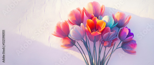 Wallpaper Mural 3d tulip flower banquet on white wall banner with copy space Torontodigital.ca