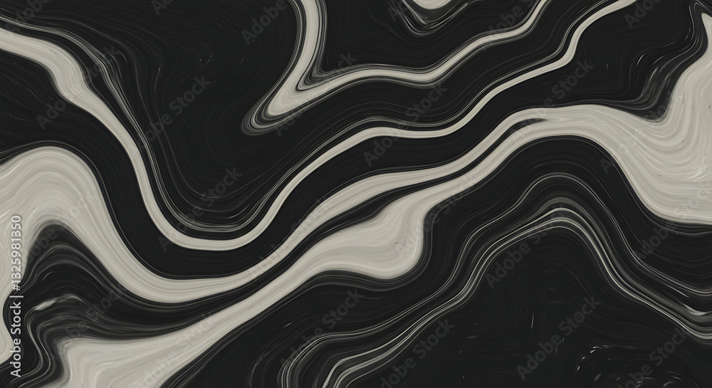 Fototapeta premium Abstract black and white marble texture with flowing lines, perfect for backgrounds and design elements.