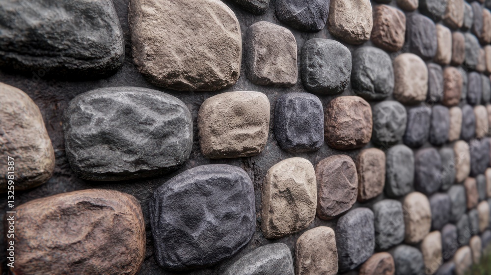 Textured cobblestone wall with varying colors and shapes Textured cobblestone wall with varying colors and shapes