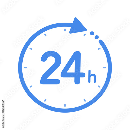 24hの文字と回転する矢印が付いた青いアイコン - シンプルな24時間のイメージ素材