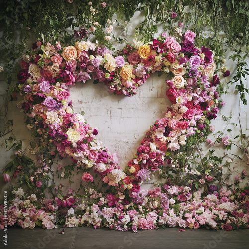 flowers all over the space in the shape of a heart