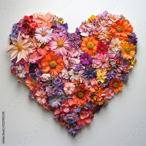flowers all over the space in the shape of a heart