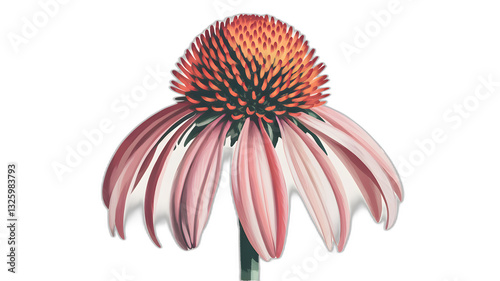 Realistic illustration of fresh, ripe coneflower, emphasizing its smooth texture and vibrant color, against a clean white background for a fresh and minimalistic aesthetic.