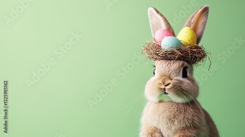 Whimsical Easter Delight: Bunny with Egg - Topped Nest photo