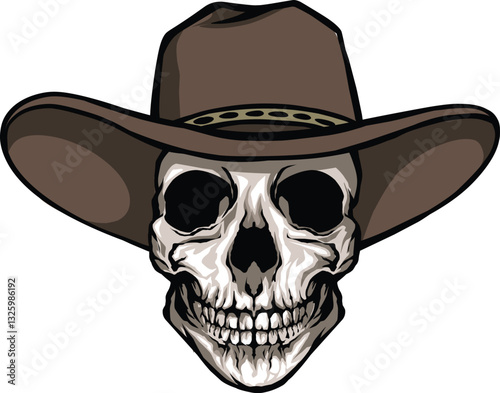 Cowboy Skull Skeleton Wearing Leather Cowboy Hat	