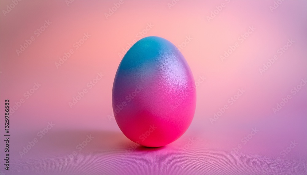a single brightly colored gradient egg stands on a soft pink surface with a blurred pastel background the minimalistic design creates a fresh and modern look ideal for easter or creative branding
