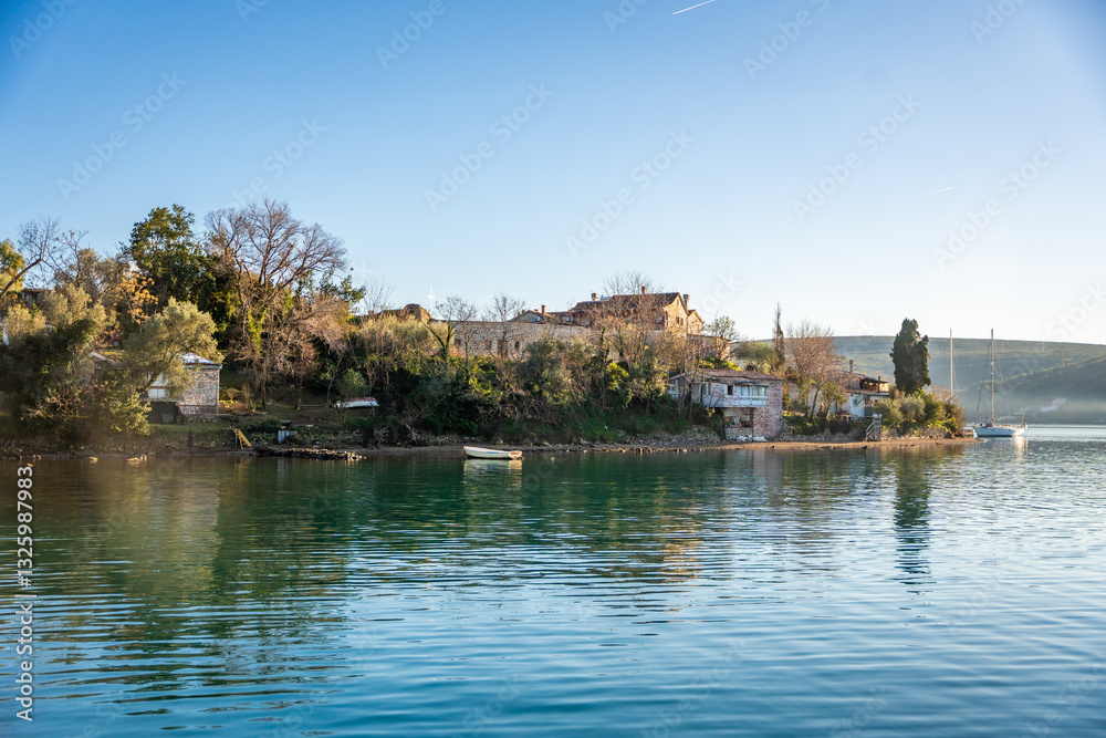 Fototapeta premium Monastery of St. Michael the Archangel on island in Kotor bay in Montenegro