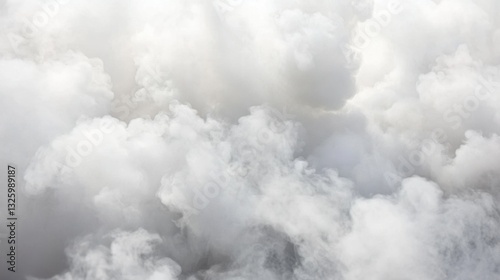 Dense white clouds billowing in the sky, creating a serene atmosphere with soft light