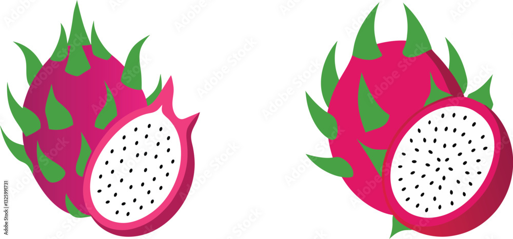 Dragon fruit set vector design. Set of dragon fruit vector. slice dragon fruit vector design. Dragon fruit set vector design. Set of dragon fruit vector. slice dragon fruit vector design.