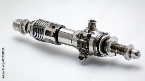 Close-up of a precision-engineered metallic component, showcasing intricate details and assembly.