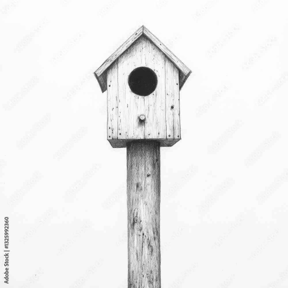 Small wooden birdhouse mounted on a sturdy pole in a bright environment during daytime Small wooden birdhouse mounted on a sturdy pole in a bright environment during daytime