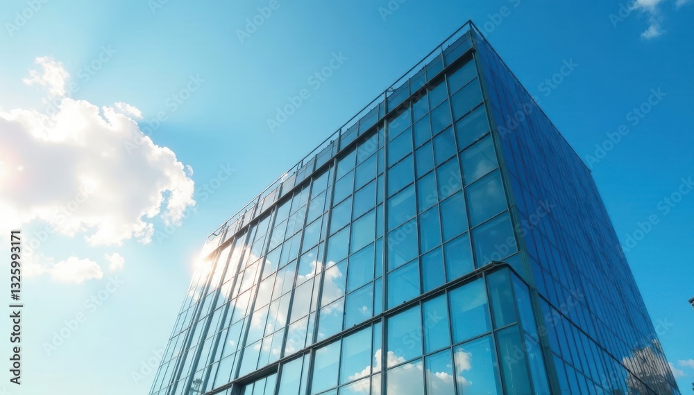 Modern glass office building against vibrant blue sky, skyscraper, development Modern glass office building against vibrant blue sky, skyscraper, development