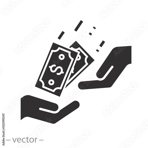 generous hand, donate finance, charity icon, money donation, flat vector illustration