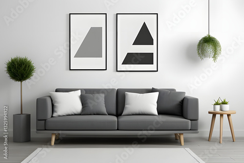 modern living room with sofa and minimal wall design