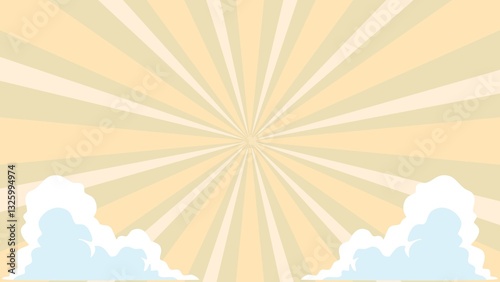 Background of clouds and rays. Vector illustration that suitable for billboard, poster, banner. Bright sky and sun shine background. Blue and white clouds on blue sky. Template for title or text