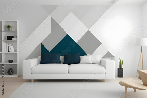 modern living room with sofa and minimal wall design