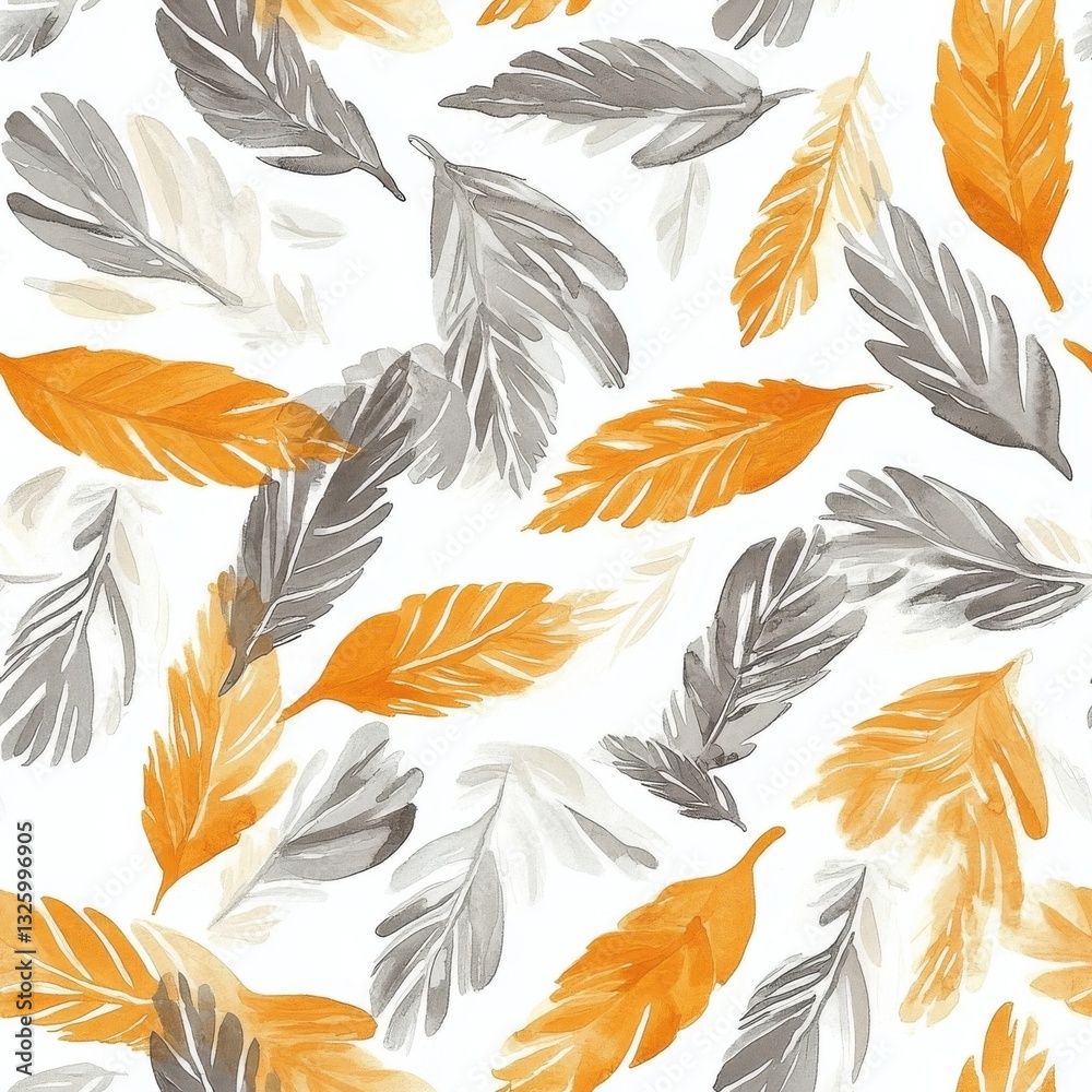 Fototapeta premium Colorful watercolor leaves create a cheerful autumn-themed doodle pattern for creative projects