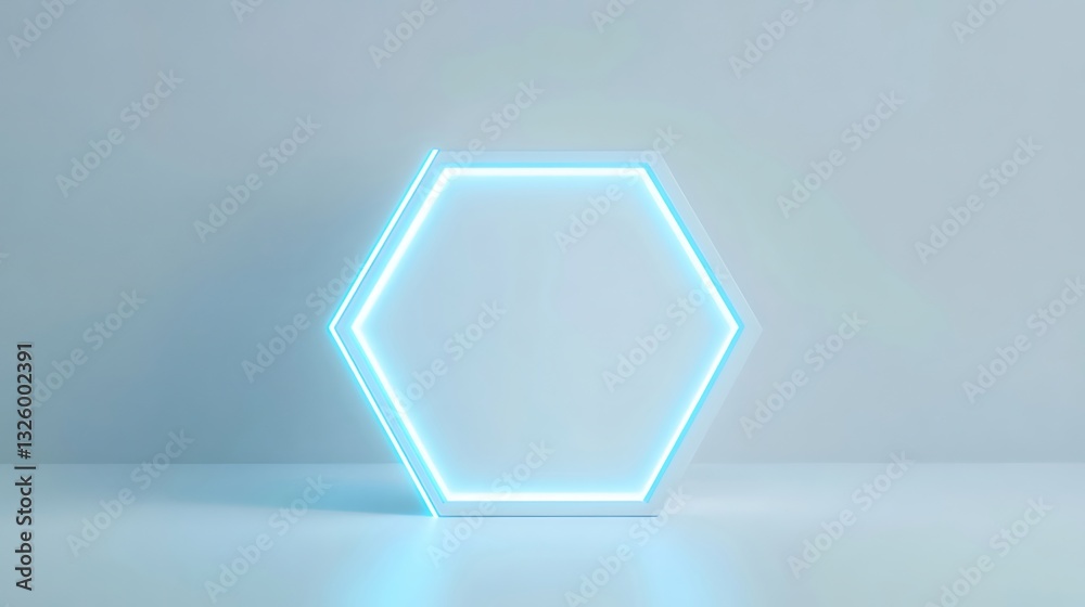 Glowing Blue Neon Hexagon on White Background Glowing Blue Neon Hexagon on White Background