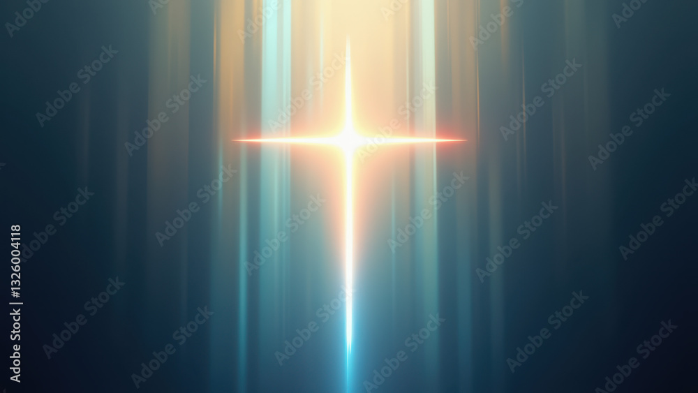 Fototapeta premium A digital artistic representation of a sunrise or spiritual light emanating from the horizon with an abstract Christian cross symbol.