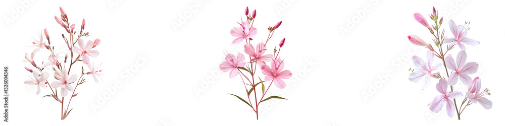 Gaura flower isolated on transparent background, PNG, Set of Gaura flower isolated on transparent background, PNG, Set of