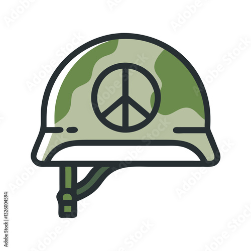 Green military helmet with peace sign