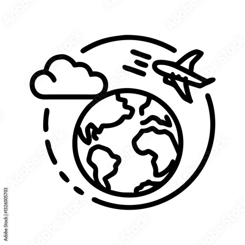 Black and white globe with airplane icon