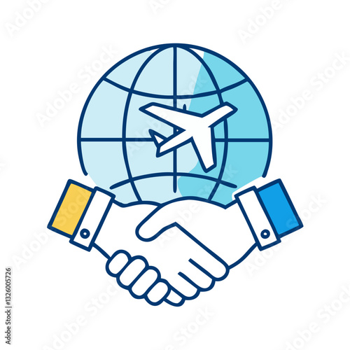 Handshake with airplane and globe icon
