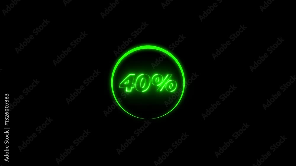 Glowing neon 40 percent number or 40% special offer isolated on black background.40% discount big offer sale business concepts. Glowing neon 40 percent number or 40% special offer isolated on black background.40% discount big offer sale business concepts.