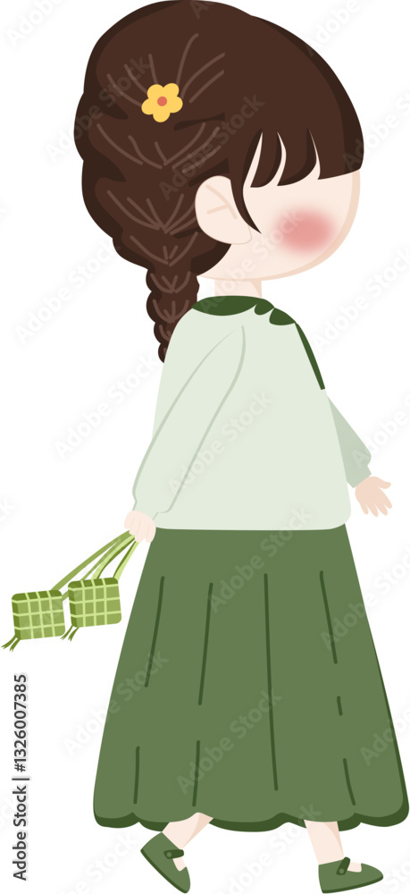 Faceless of a hijab girl holding Indonesian food ketupat Faceless of a hijab girl holding Indonesian food ketupat