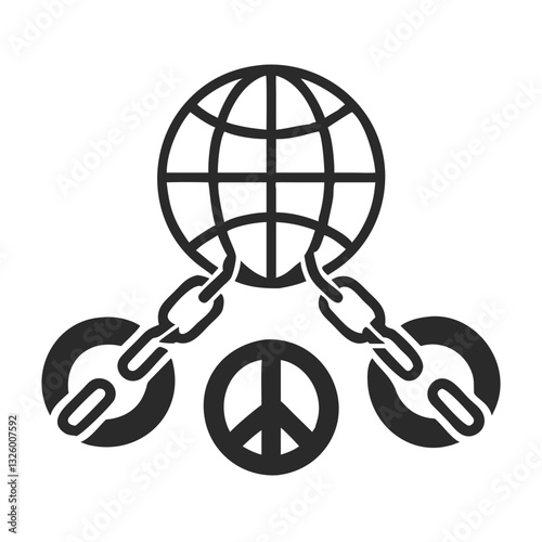 Black and white chained globe with peace signs