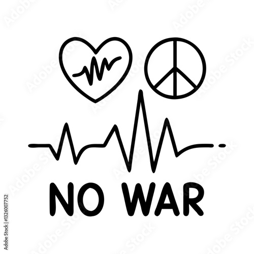 No war sign with heartbeat and peace symbols