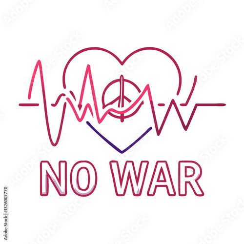 No war heart with peace and heartbeat line
