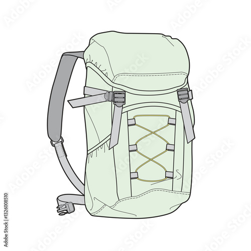 Rucksack bag vector illustration technical flat drawing by adobe illustrator.