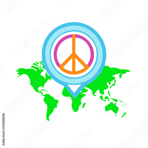 Peace sign over world map